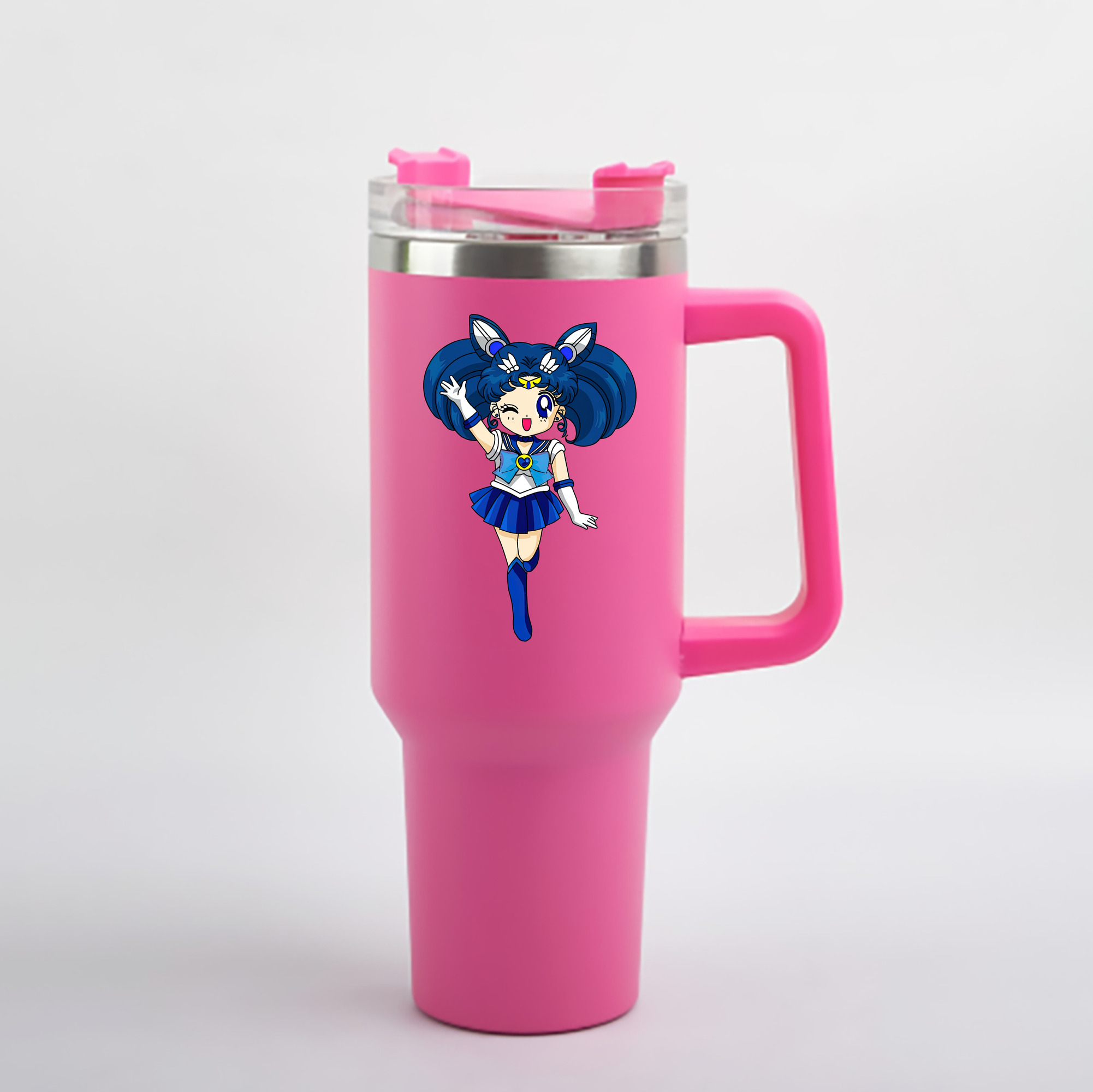 （画像用） 美少女戦士セーラームーン 水野 亜美 みずの あみ Sailor Moon Mizuno Ami 1200mL車用タンブラー - クリスタルステッカー（プラスチックストロー付き）
